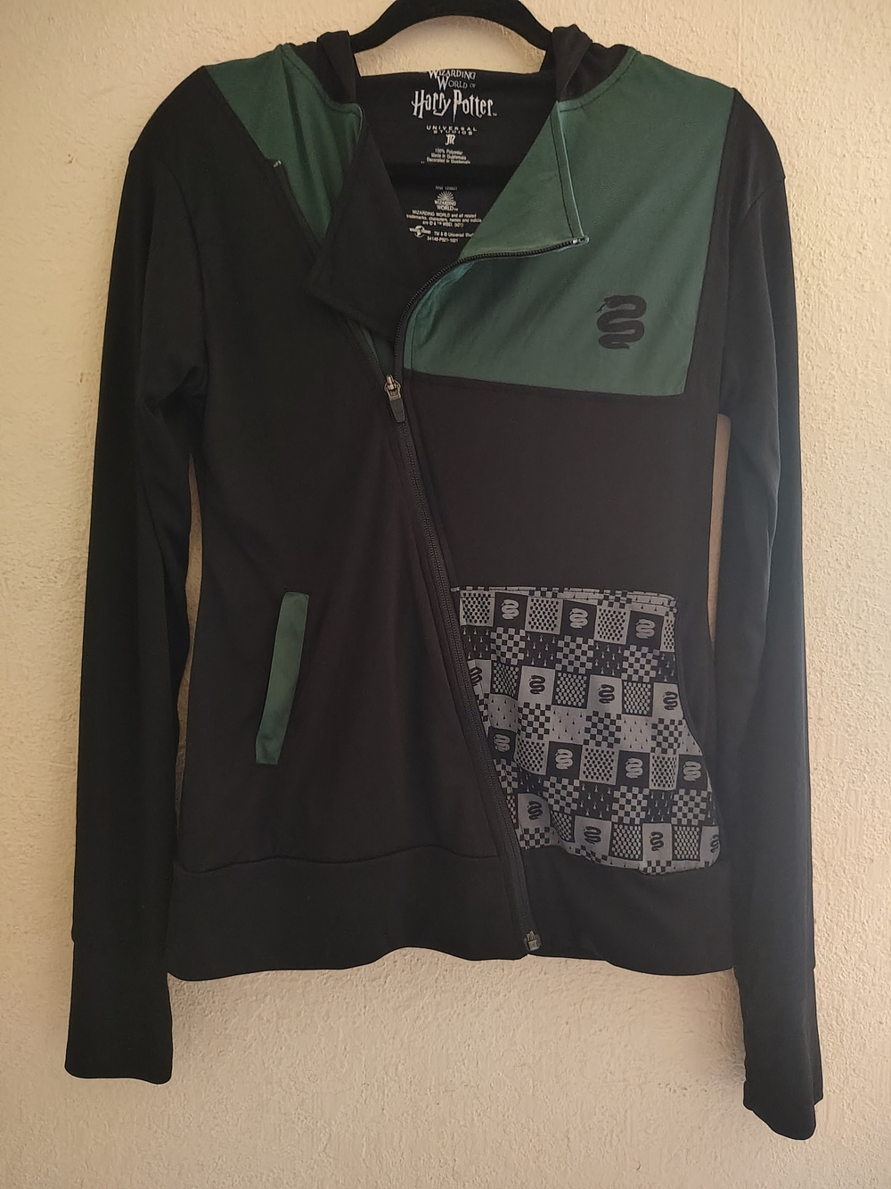 Wizarding World Harry Potter Slytherin Asymmetrical Zip Hoodie Jacket M